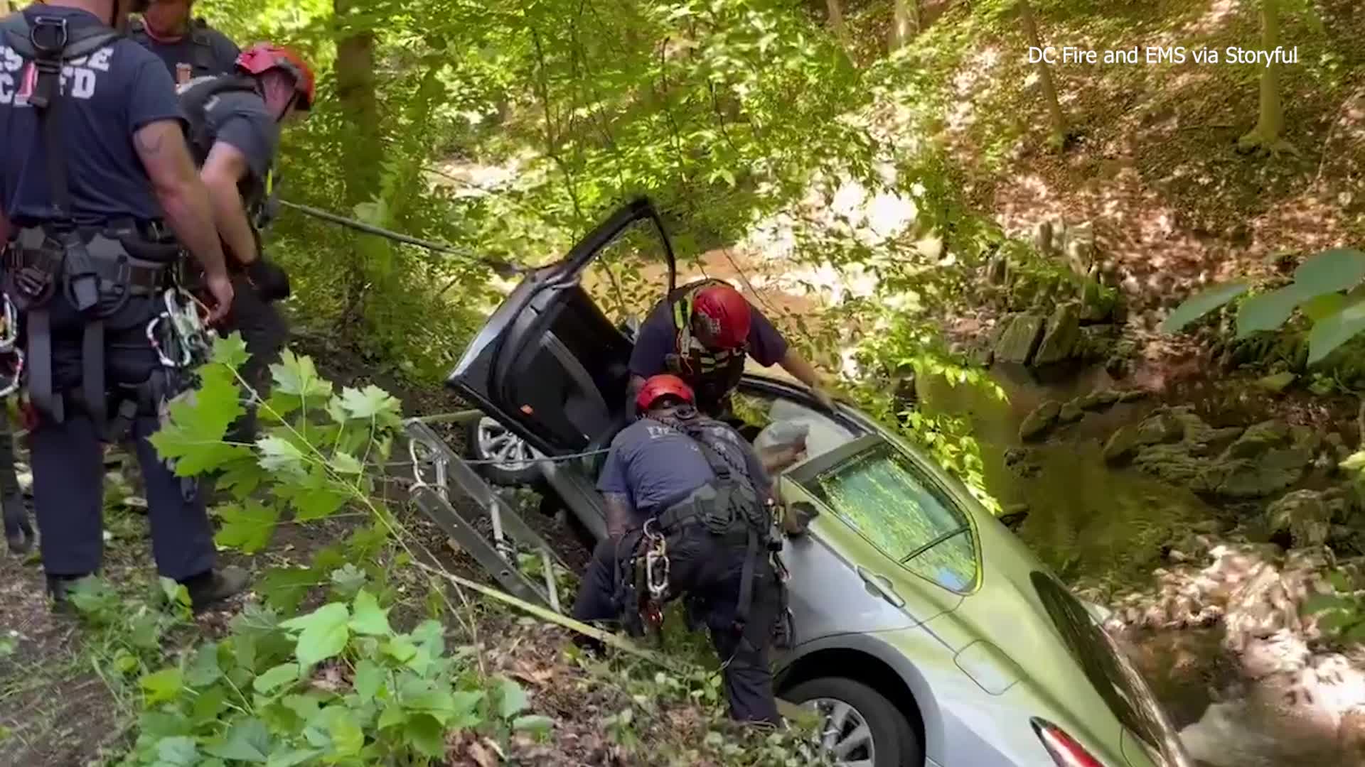 Crews Rescue Woman Trapped in Vehicle Perched Over Creek – WFLA